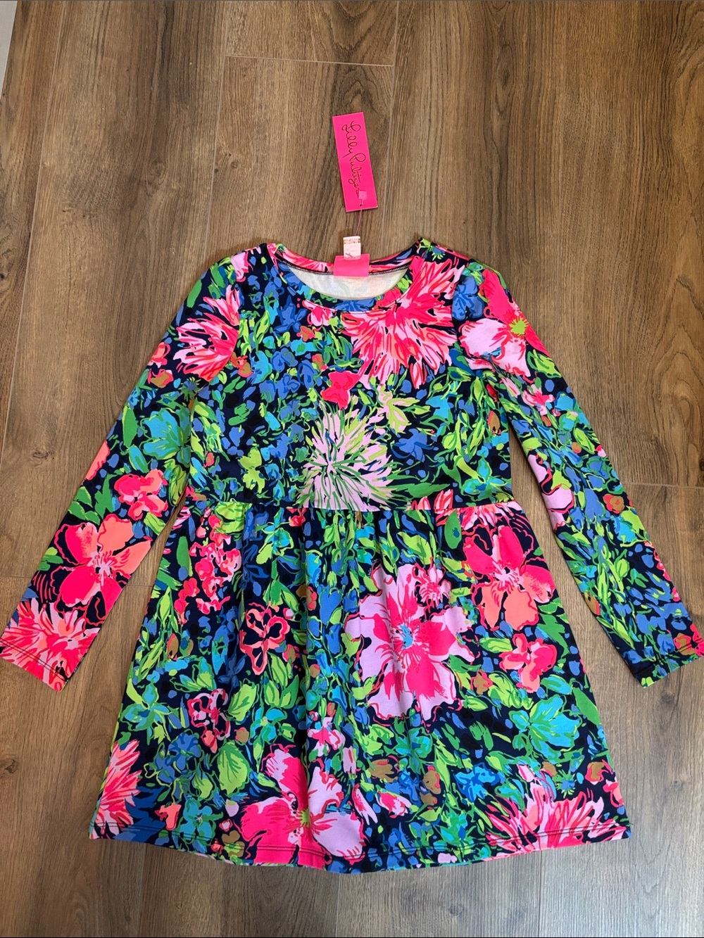 Lilly Pulitzer Neon Floral Long Sleeve Dress - Pink, Green & Blue